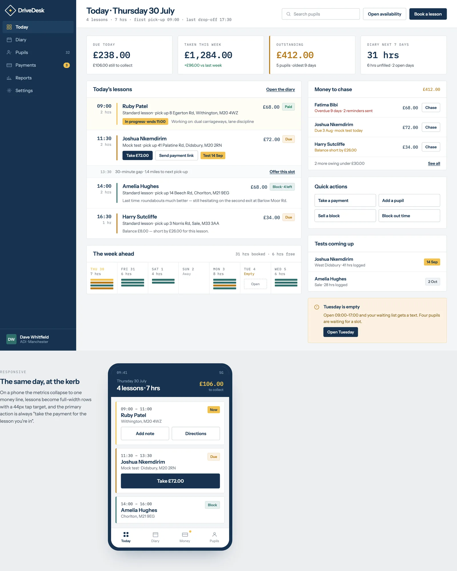 DriveDesk — Instructor dashboard