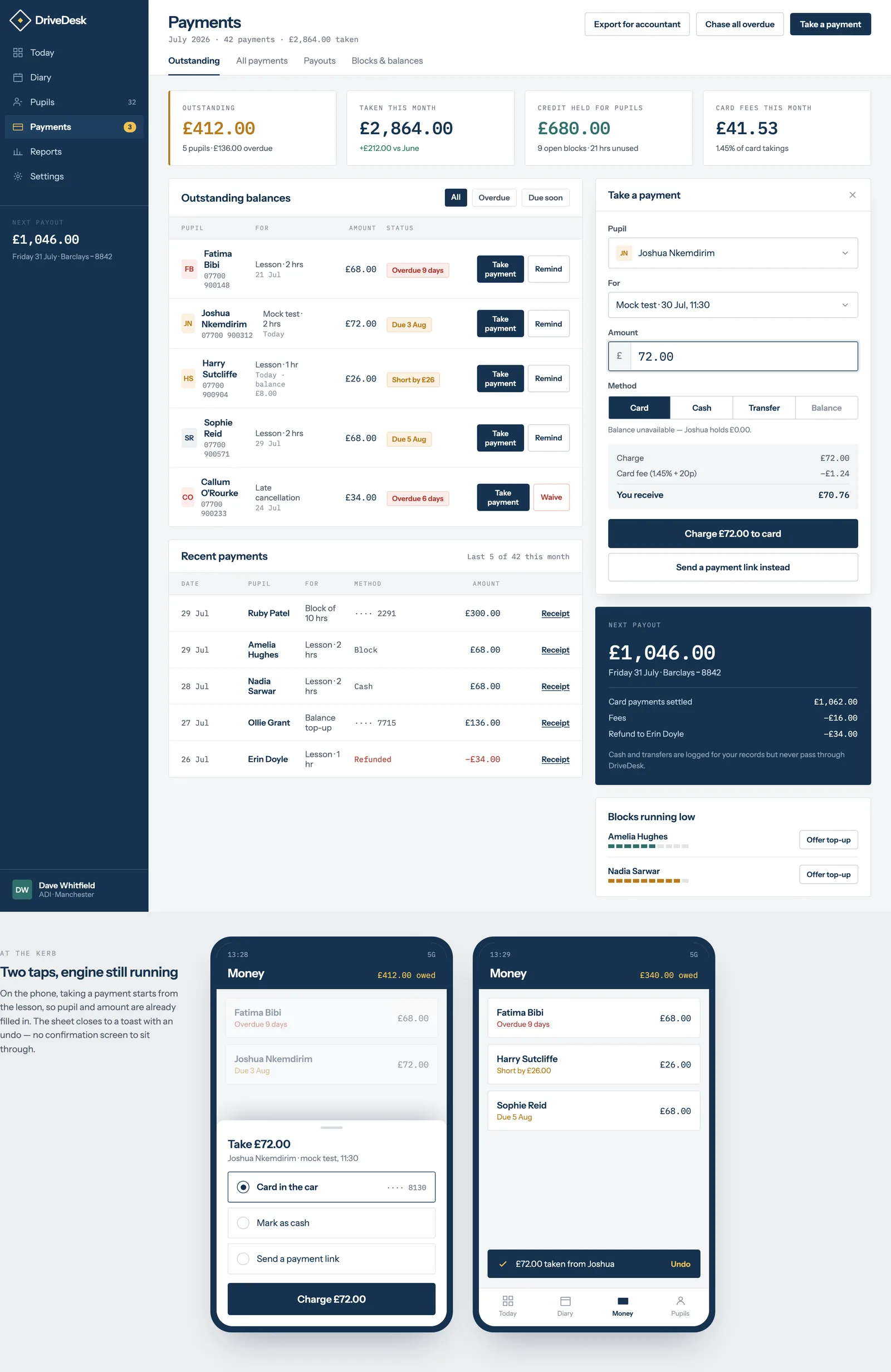 DriveDesk — Payments & earnings