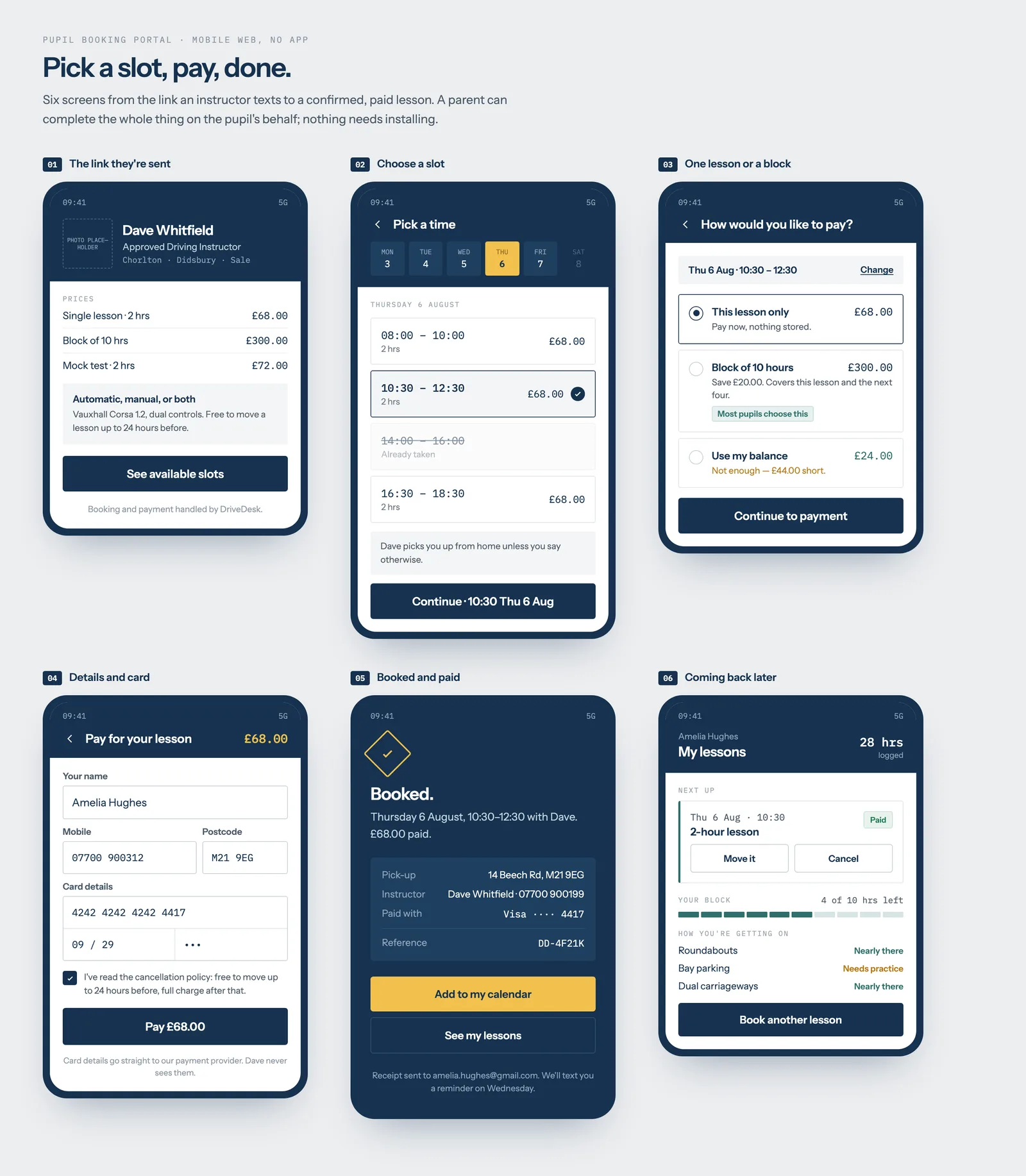 DriveDesk — Pupil booking flow